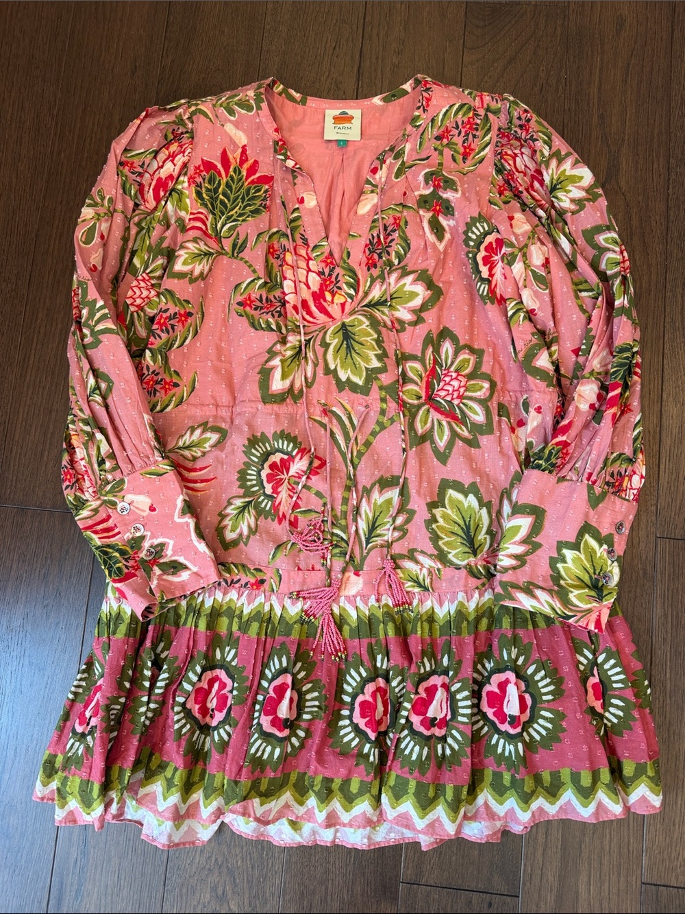 Farm Rio Aura Peasant Mini Dress Size Large - C30-042 - Picture 2 of 11